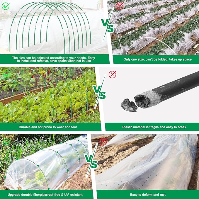 Greenhouse Hoops Grow Tunnel, 10 Sets of 8FT Long Garden Hoops - Image 6
