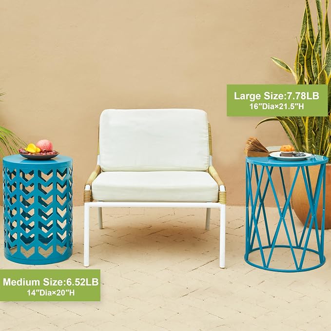 Nesting Side Table Set of 3 Decorative Round Garden Stools - Image 5