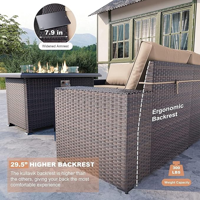Kullavik 10 Pieces Outdoor Patio Furniture Set, PE Wicker Rattan Sectional Sofa - Image 2