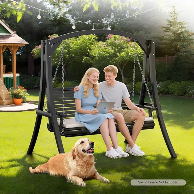 VINGLI Wooden Porch Swing, Heavy Duty 880 LBS Hanging Patio Bench - Image 6