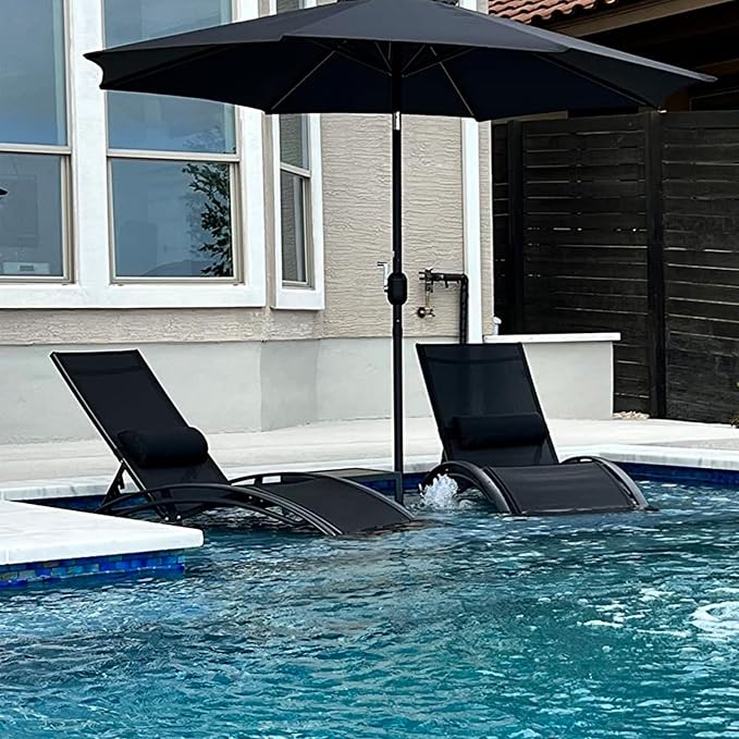 PURPLE LEAF Patio Chaise Lounge Set of 3 Outdoor Lounge Chair Beach Pool - Image 3