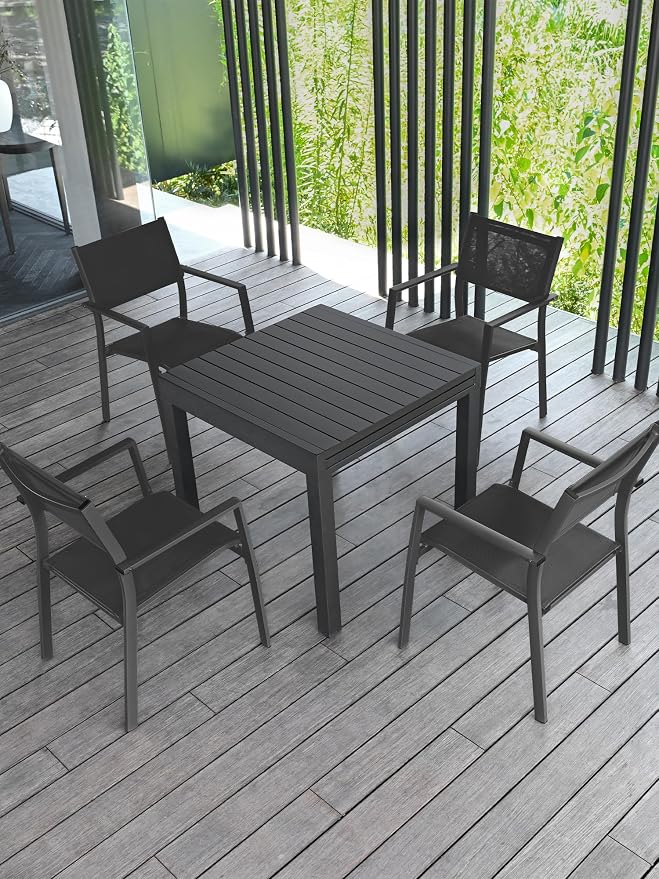 5 Pieces Outdoor Dining Set, Never-Rust Aluminum Expandable Patio Dining Table - Image 2