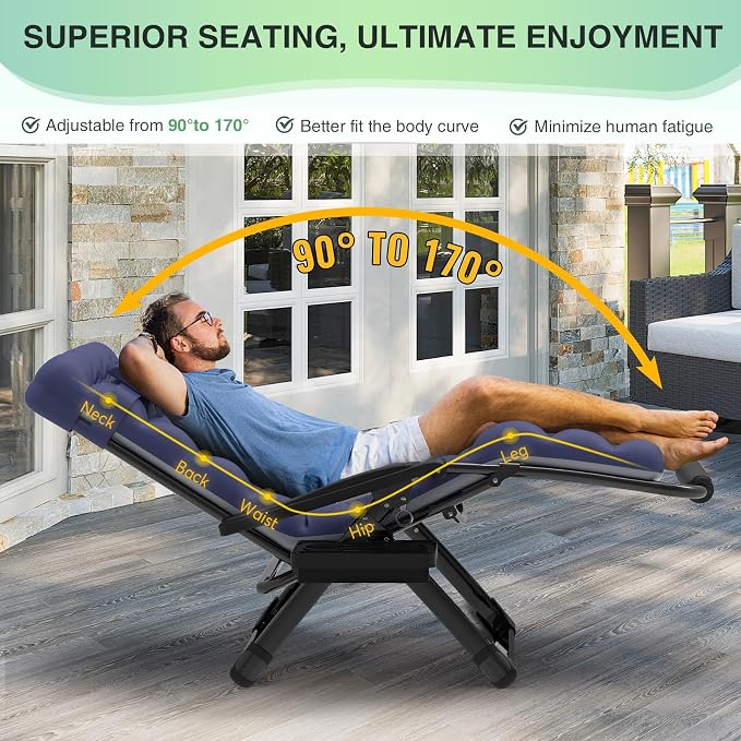 Suteck Oversized Zero Gravity Chair, 29In XL Lounge Chair w/Removable - Image 8