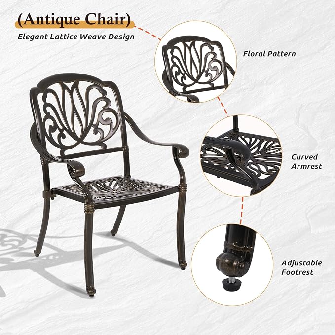 Cast Aluminum Outdoor Patio Dining Set, All Weather Outdoor Furniture Dining Set - Image 5