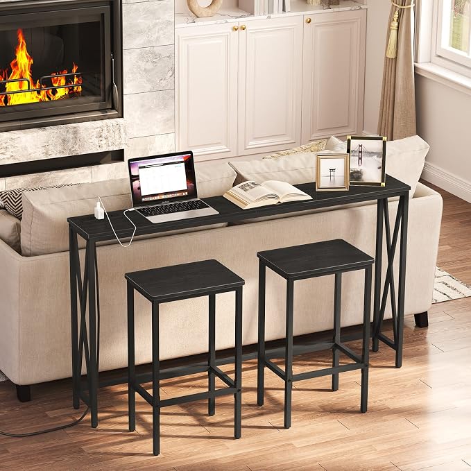 Bar Stools, 2-Piece Dining Stools, 25.8-Inch Height, Rectangular Industrial Bar - Image 5
