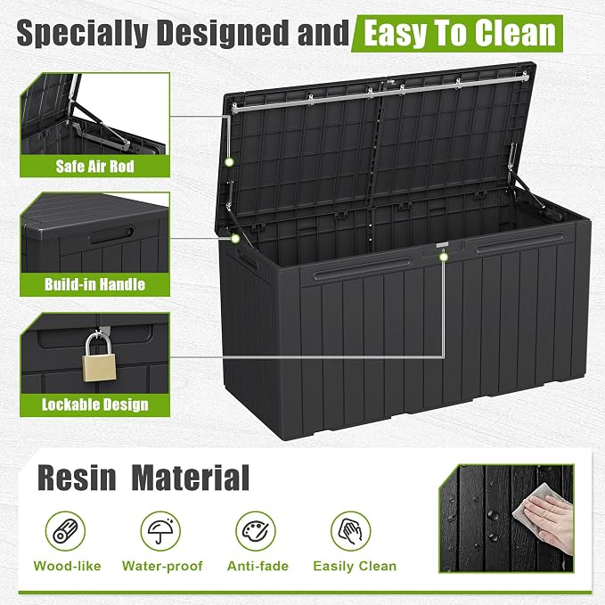 Flamaker Resin Deck Box 100 Gallon Large Lockable Outdoor Storage Box Waterproof - Image 4