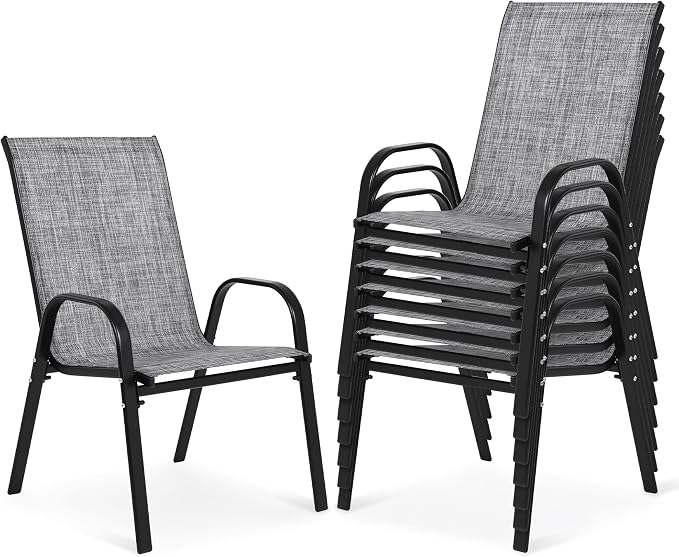 Outdoor Stackable Chairs Set of 8, Stacking Patio Chairs by Villeston