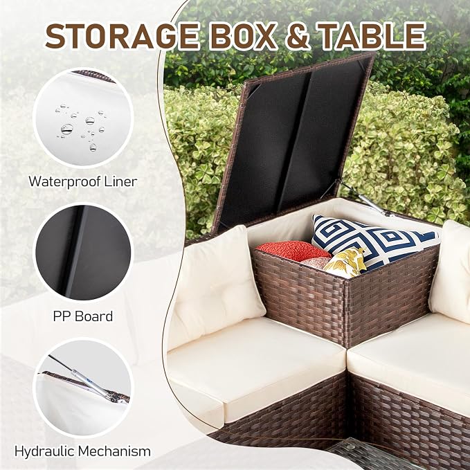 VINGLI 4 Pieces Outdoor Sectional Wicker Patio Furniture Set, Patio Sectional - Image 5