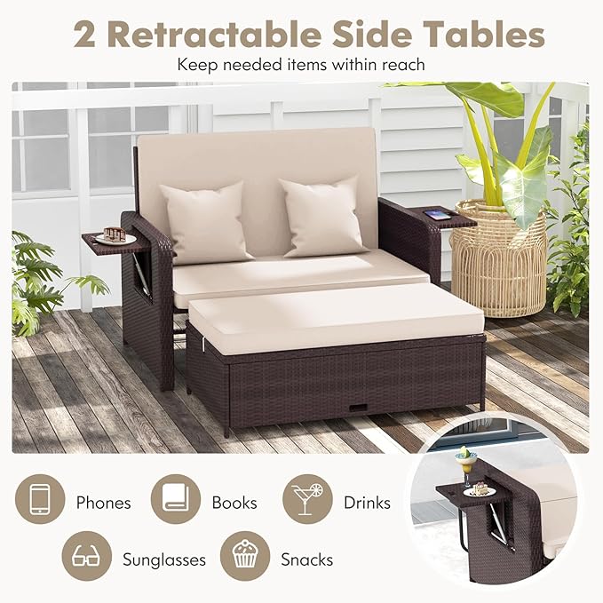 Nightcore Wicker Patio Outdoor Daybed, Outdoor Chaise Lounger w/ 4-Level - Image 6