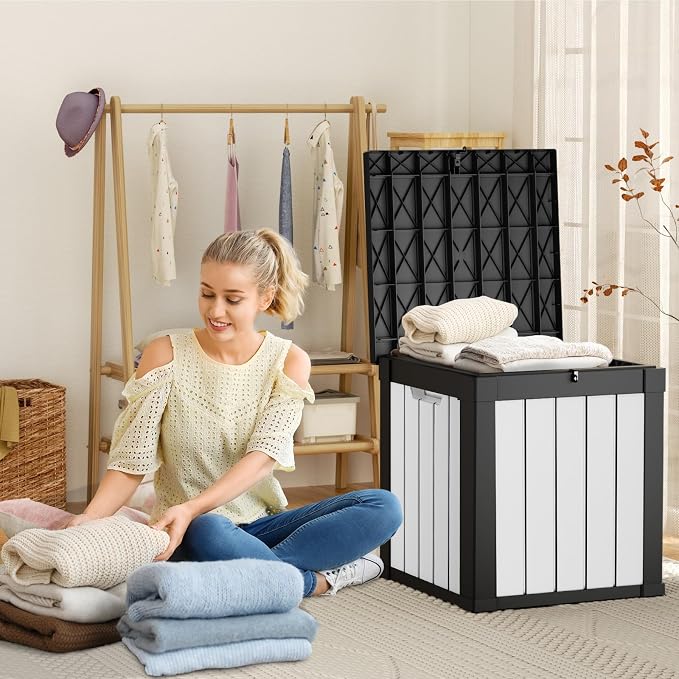 DRATO 51 Gallon Deck Boxes Resin Outdoor Storage Box UV Resistant Outside Deck - Image 3