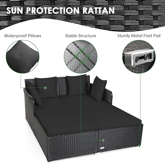 Tangkula Outdoor Rattan Daybed, Wicker Furniture - Image 5