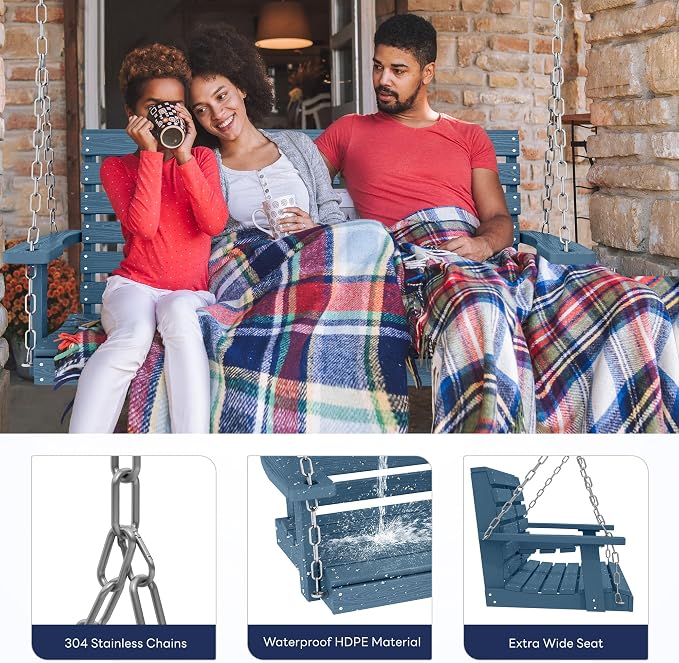KINGYES Outdoor Hanging Porch Swing Set of 4, 2 Seat Patio Chair - Image 4