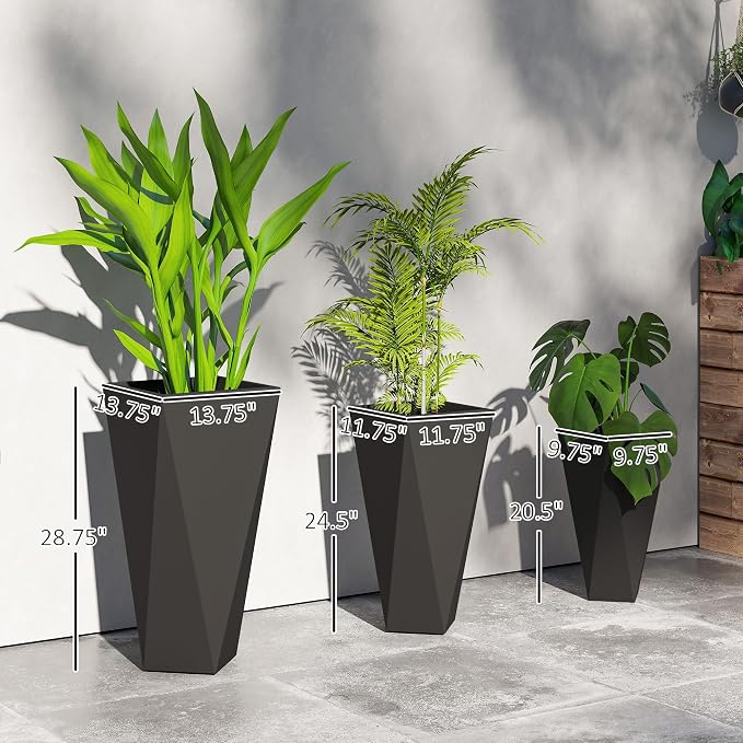 Outsunny Set of 3 Tall Planters, MgO Indoor Outdoor Planters - Image 3