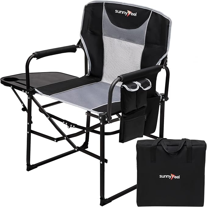 SUNNYFEEL Camping Directors Chair, Heavy Duty, Oversized Portable Folding Chair by SunnyFeelCamping