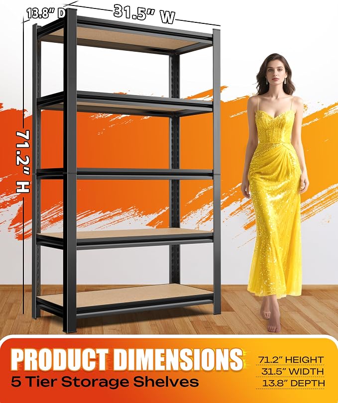 AOAORRG Set of 3 Garage Shelving Heavy Duty Storage Shelves, Metal Adjustable - Image 3