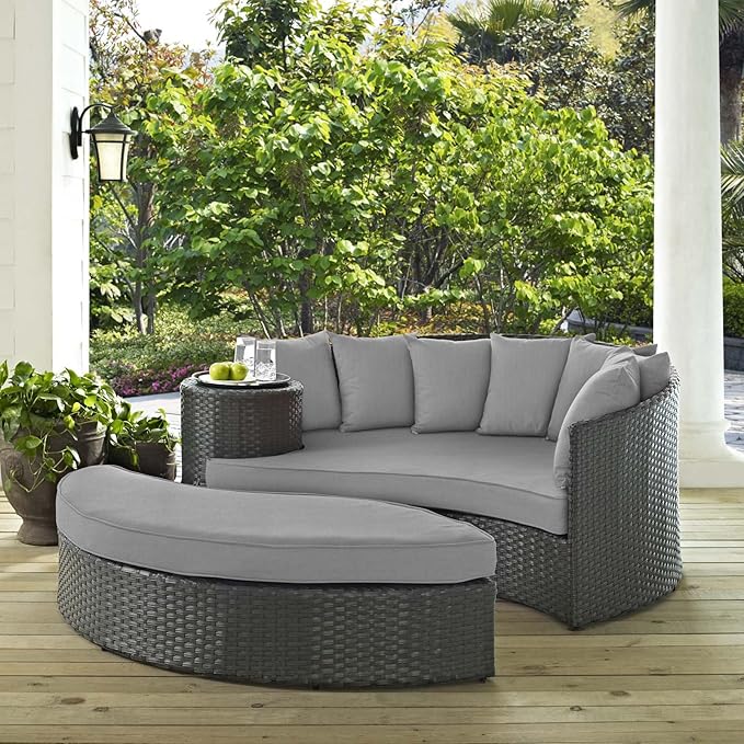 Modway Sojourn Wicker Rattan Outdoor Patio Sunbrella Fabric Daybed in Canvas - Image 2