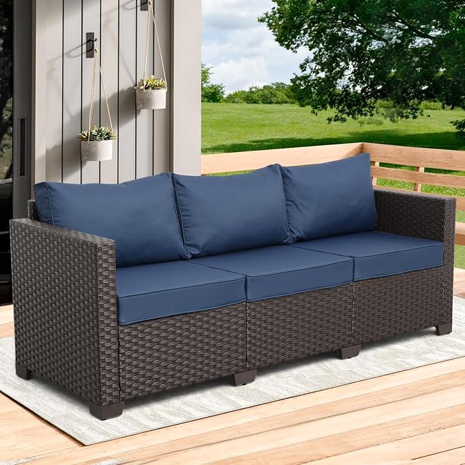 Rattaner 3-Seat Patio Wicker Sofa, Outdoor Rattan Couch Furniture Steel Frame - Image 9