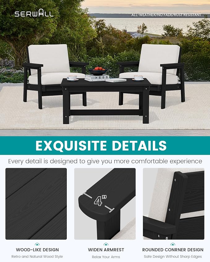 SERWALL HDPE Outdoor Couch Set of 2, All-Weather Wood-Like Patio Furniture Set - Image 6