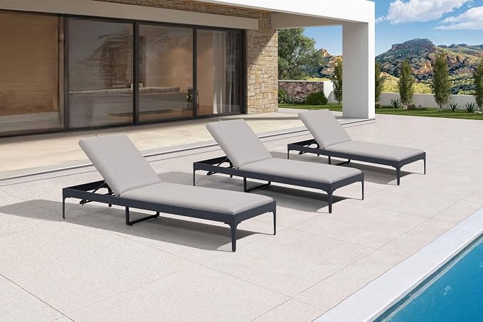 PURPLE LEAF Outdoor Chaise Lounge Set of 3 Aluminum Adjustable Patio Lounger - Image 2