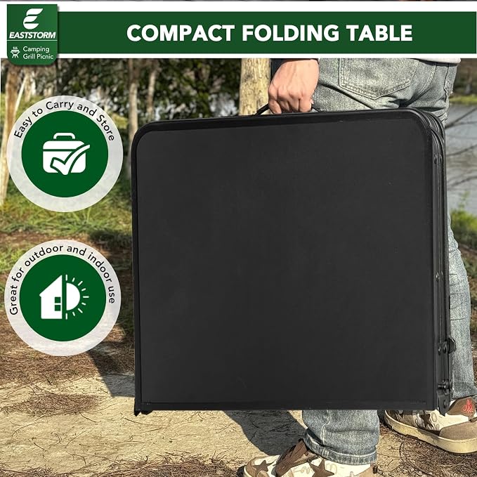4ft Folding Table with Adjustable Height, Solid Metal Iron Top Portable Camping - Image 7