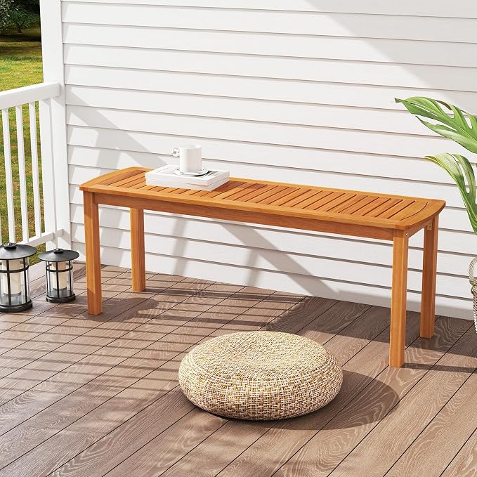 Tangkula 3 Piece Acacia Wood Patio Dining Table Set, Farmhouse Indoor Outdoor - Image 8