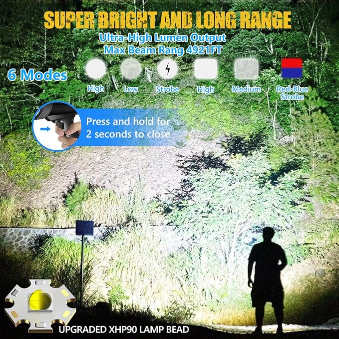 Spotlight 1000000 Lumens, 6 Modes Led Rechargeable Spotlight Flashlight As Seen - Image 2