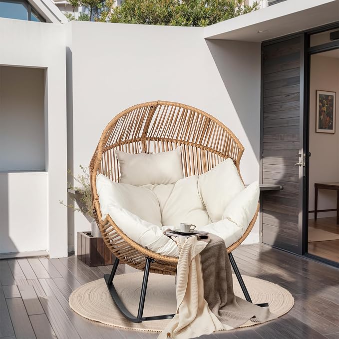 JAMFLY Egg Chair Rocking Chairs, Wicker Patio Chair Oversized Lounger Chair - Image 3