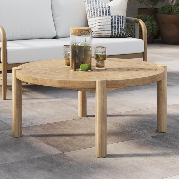 Nathan James Bora Round Outdoor Coffee Table, Farmhouse Wood Coffee Table by NathanJames