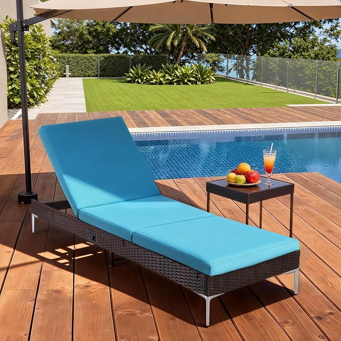 HOMREST Outdoor Lounge Chairs Set of 6, Patio Wicker Chaise Lounge - Image 6