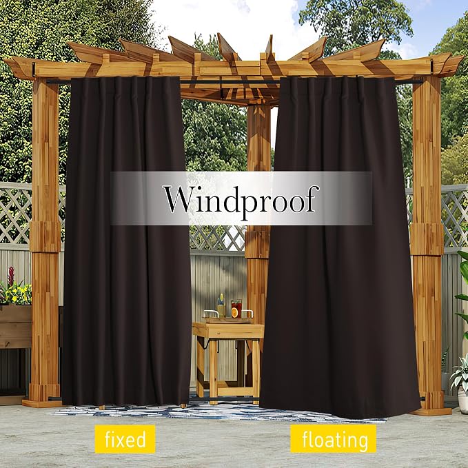 NICETOWN 2 Panels Outdoor Curtains Waterproof Pocket & Back Tab on Top & Bottom - Image 4