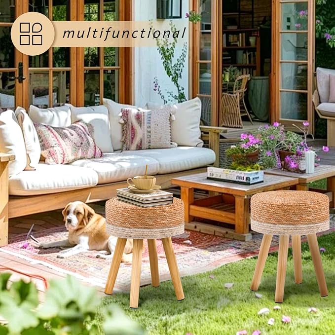 Handwoven Outdoor Ottoman, Water Hyacinth Pouf Round Patio Footstool - Image 6