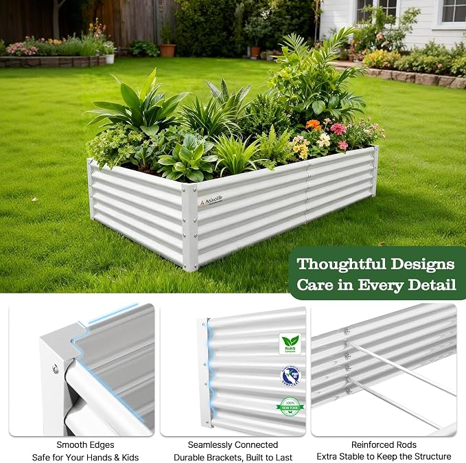 A ANLEOLIFE 6X3X1.5 ft Galvanized Raised Garden Beds Outdoor, Rectangular Metal - Image 4