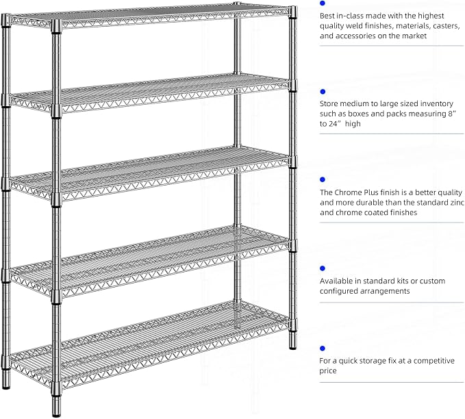 3500LBS 59" W 5 Tier Storage Shelves Rack Metal Wire Shelving Unit, Storage - Image 7