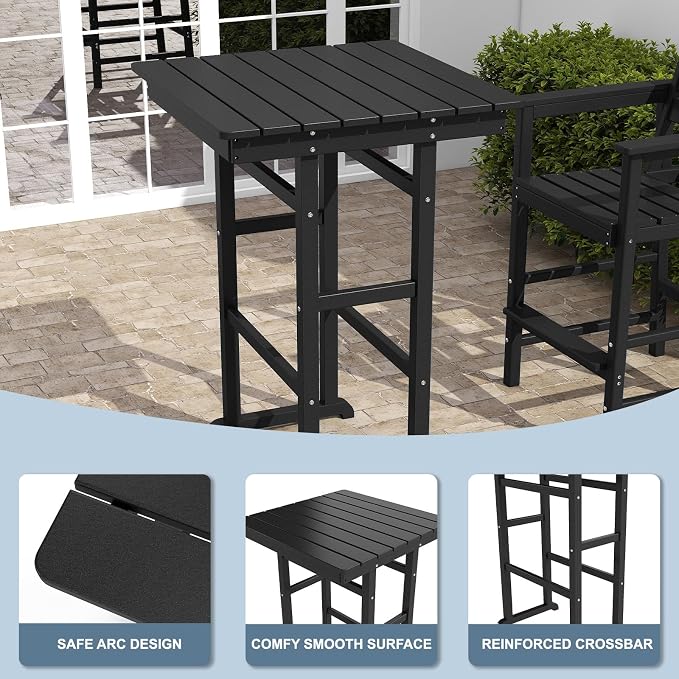 3-Piece Adirondack Bar Table and Chair Set, HDPE All-Weather Bar Height Chairs - Image 5