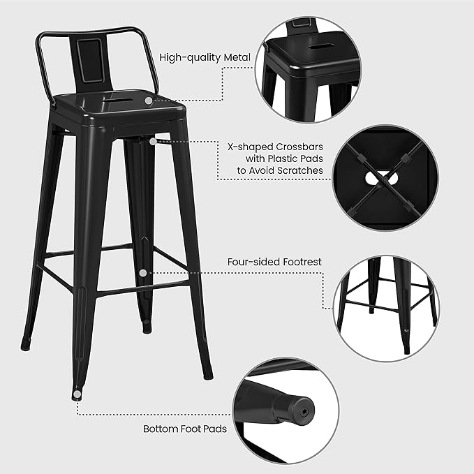 Yaheetech Bar Stools Set of 4, Metal Counter Height Chairs, 30 Inch Industrial - Image 5