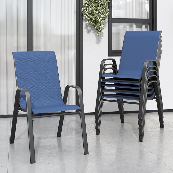 Patio Chairs Set of 6, Stackable Outdoor Dining Chairs by Vimstora
