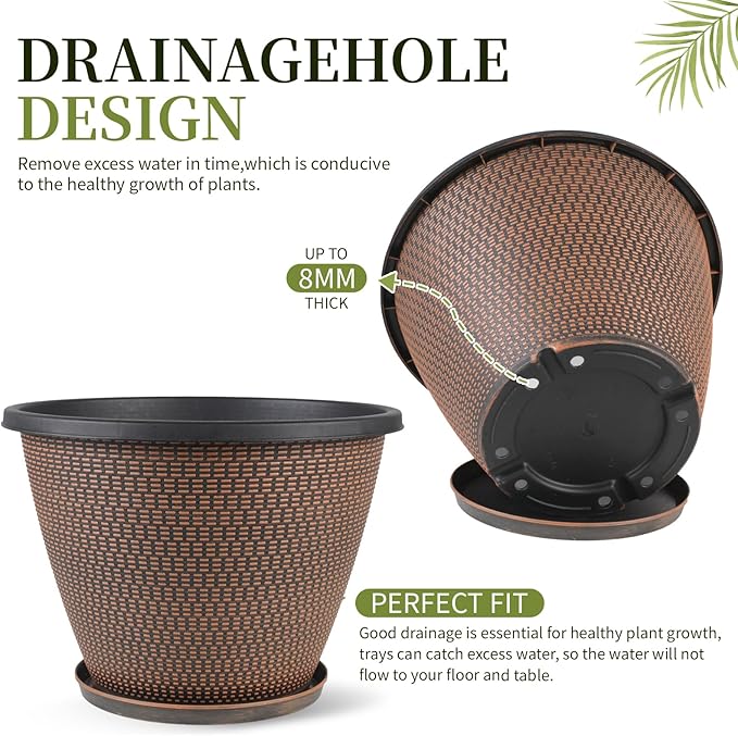 12 inch Pots for Plants, 4 Pack Large Outdoor Planter Pot - Image 3