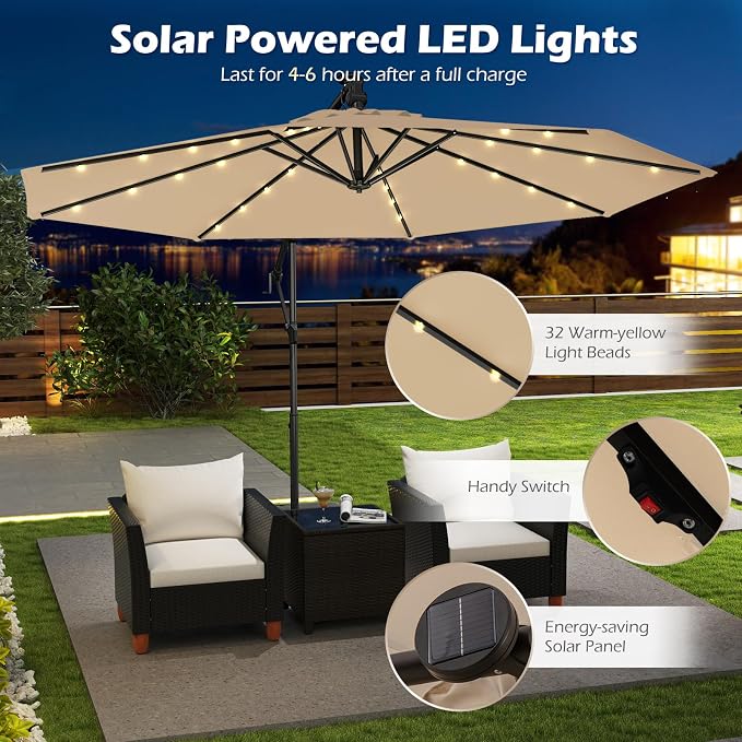 Tangkula 10ft Solar LED Patio Umbrella - Image 6