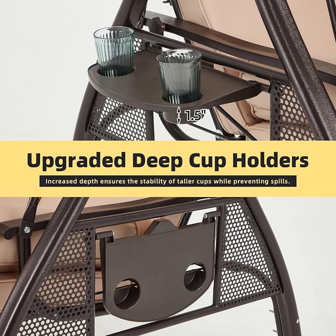 HOMREST 3 Person Outdoor Porch Swing - Image 5