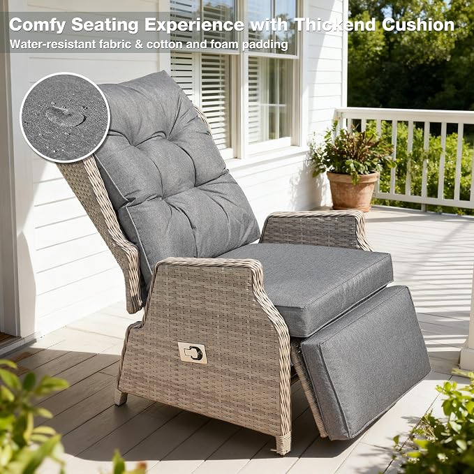 Outdoor Recliner with Adjustable Back and Footrest, Patio 150° Lay Flat - Image 5