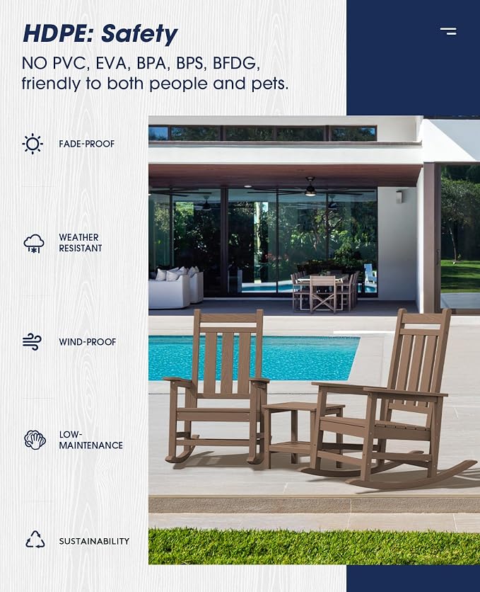 KINGYES Oversized Outdoor Rocking Chair Set of 6, All-Weather Patio Rocking - Image 8