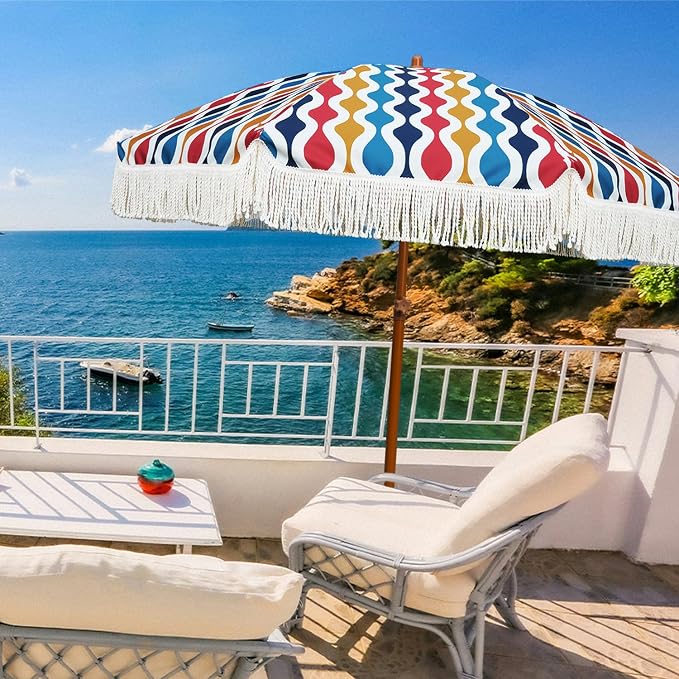 AMMSUN 7ft Patio Umbrella with Fringe Outdoor Tassel Umbrella UPF50+ Premium - Image 5