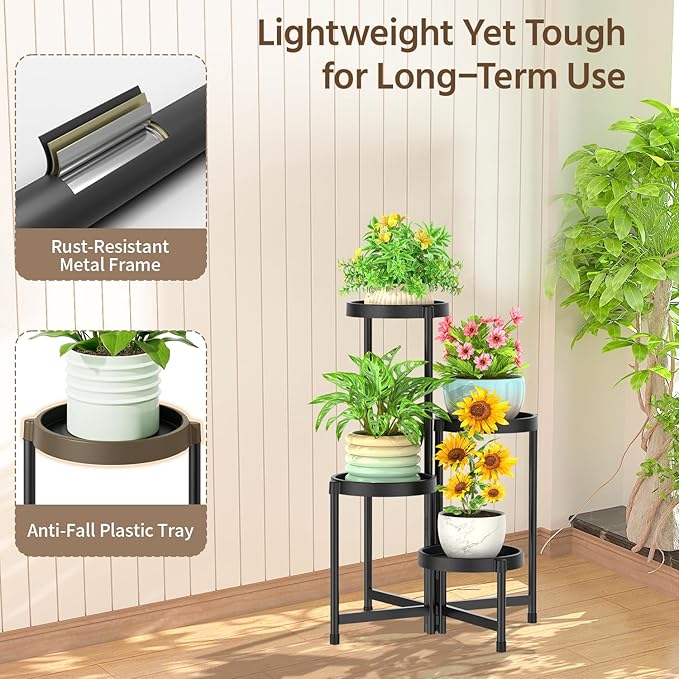 LASZOLA 4 Tiered Folding Plant Stand Indoor - Image 6