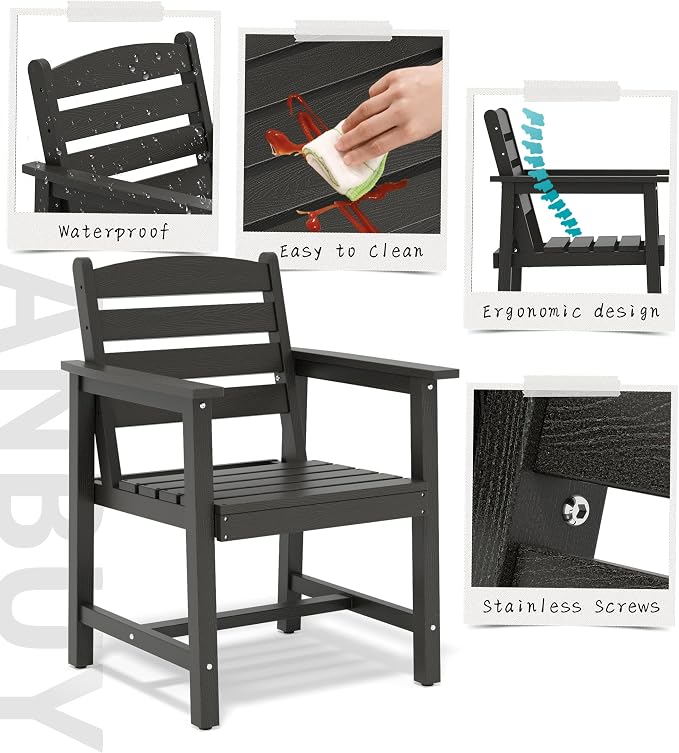 Anbuy Patio HDPE Dining Table Sets, Patio Dining Chairs Set of 2 - Image 3
