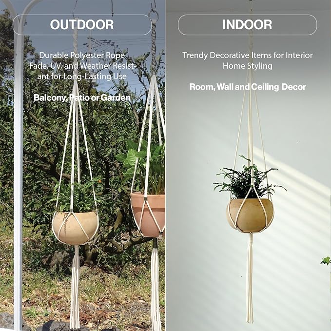 Macrame Plant Hanger Polyester Rope 42 Inch Outdoor Indoor Adjustable Hanging - Image 5