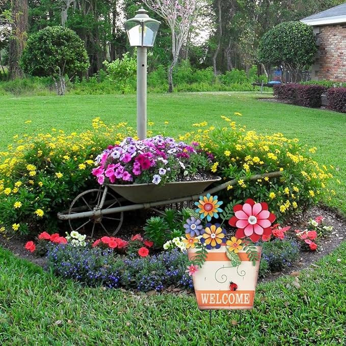 hogardeck Garden Decor for Outside, Metal Flower Pot Decorative Garden Stakes - Image 3