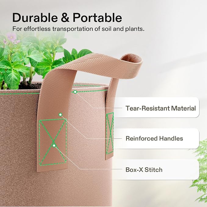 VIVOSUN 5-Pack 25 Gallons Grow Bags Heavy Duty Thickened Nonwoven Fabric Pots - Image 6