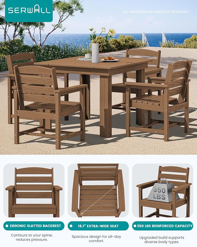 SERWALL Outdoor Dining Set for 4, HDPE Square Table and Chairs Set All Weather - Image 2
