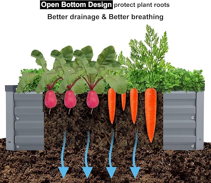 3 Pack 6x3x1FT Galvanized Raised Garden Beds Kit Outdoor Metal Gardening - Image 5