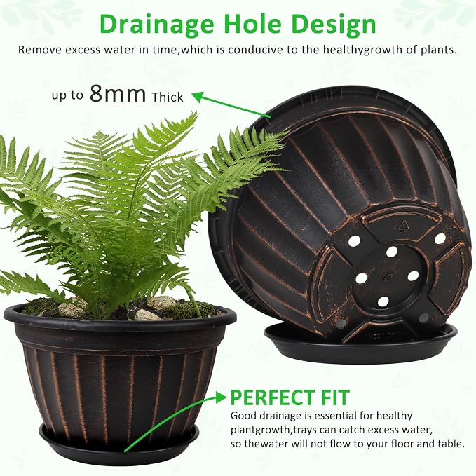 FGstyle 10 Inch Plants Pot, 4 Pack Flower Pots, Planters Pot - Image 3
